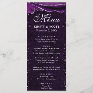 Menu Mariage Faux Paillettes Agate Violet et Argent