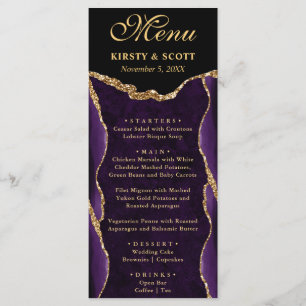 Menu Mariage Faux Paillettes Agate Violet et Or