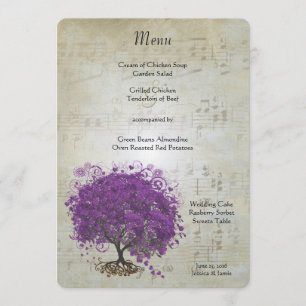 Menu Mariage Feuille de coeur violet