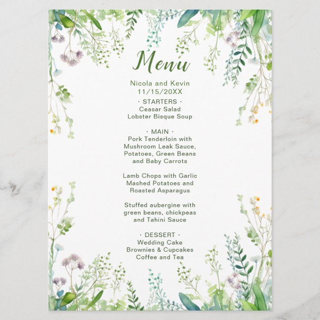 Menu Mariage Feuille Eucalyptus Greenery (Devant)