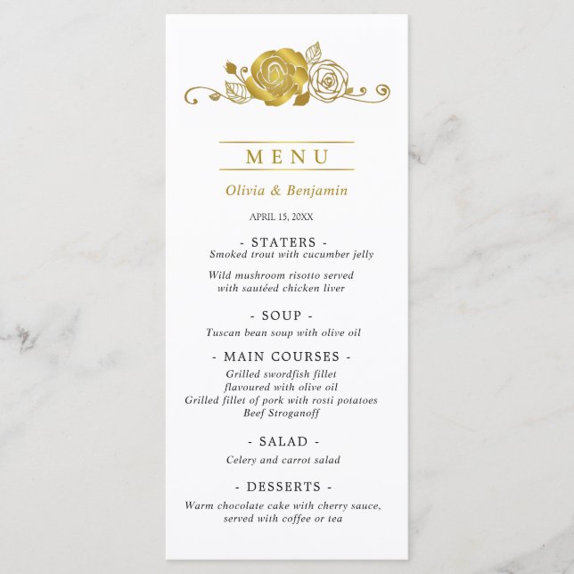 Menu Mariage Feuille Rose Gold (Devant)