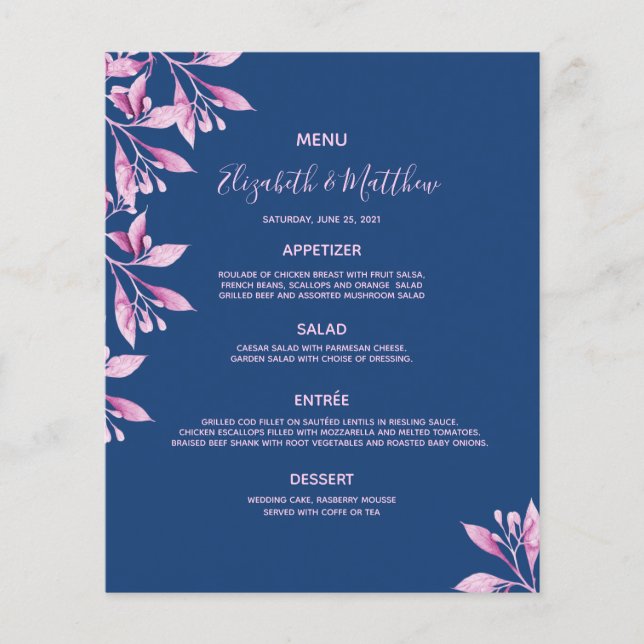 Menu mariage flancs bleu rose (Devant)