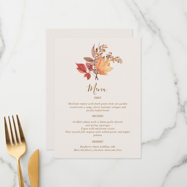 Menu Mariage Fleur Bohème Moderne Rustique d'Automne (Devant/Arrière en situation)