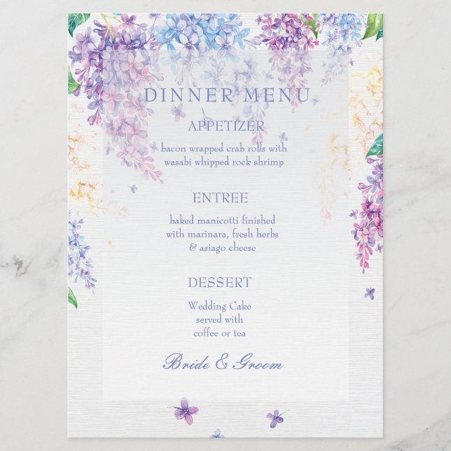 Menu Mariage Fleur Lilac Printemps Fleur Fleur Flo (Devant)