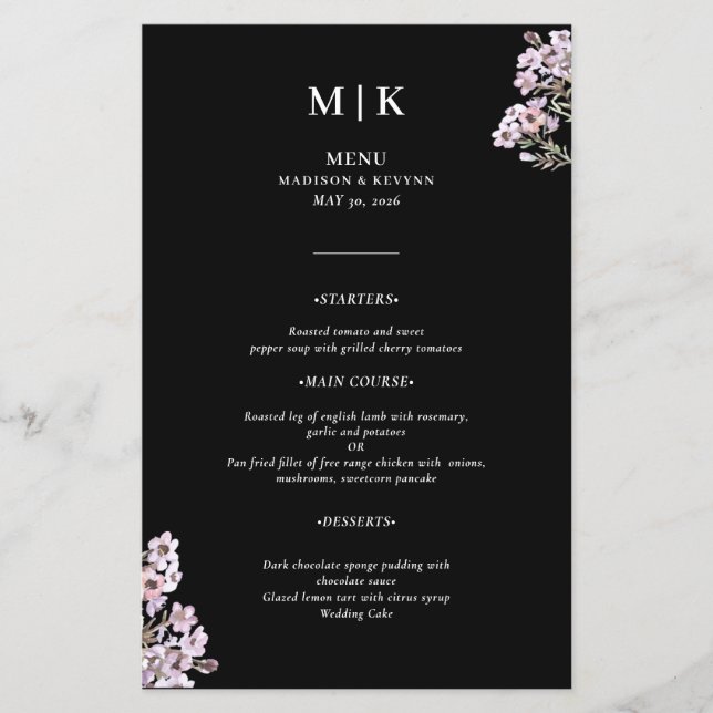 Menu Mariage fleur sauvage (Devant)