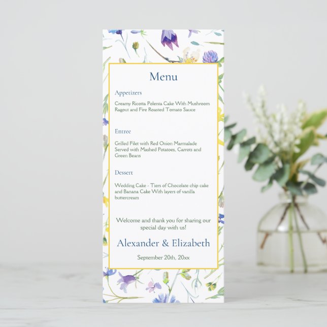 Menu Mariage Fleur sauvage aquarelle (Debout devant)
