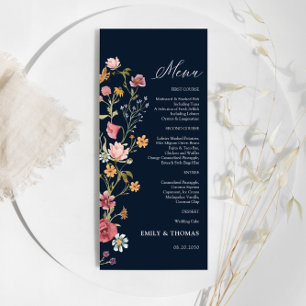 Menu Mariage Fleur sauvage bleu marine