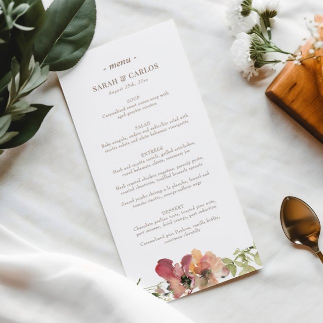 Menu Mariage Fleur sauvage d'aquarelle à fleurs automne (Créateur téléchargé)