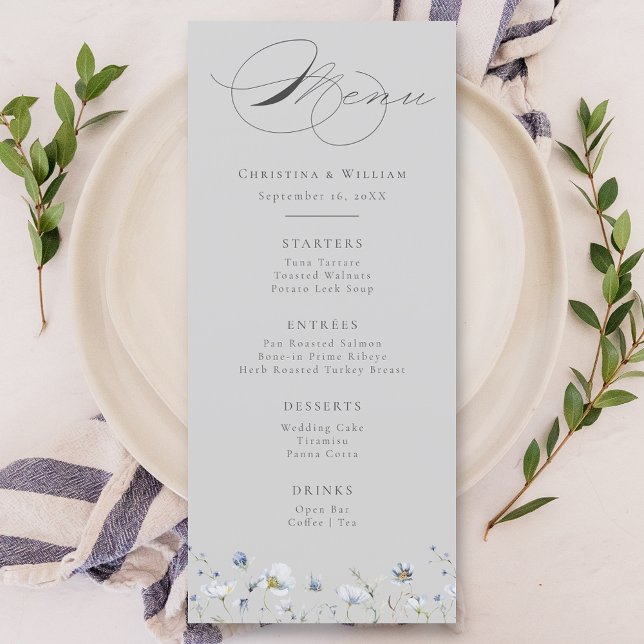 Menu Mariage Fleur sauvage d'hiver Gray Elegant (Créateur téléchargé)