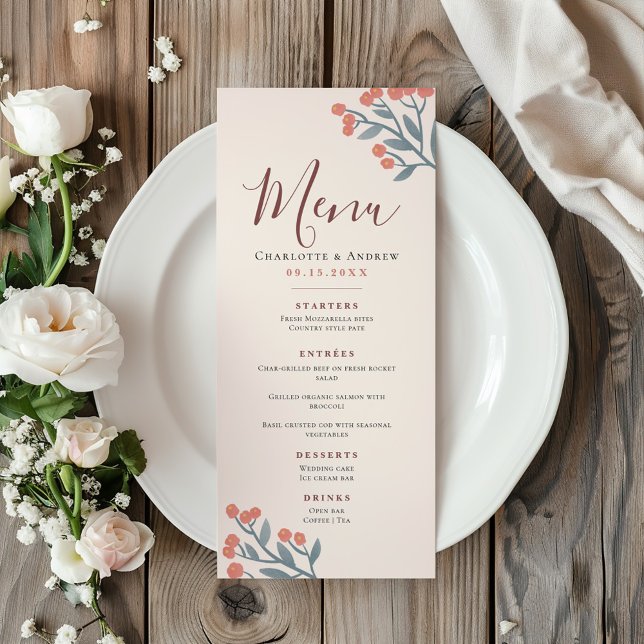 Menu Mariage Fleur sauvage Elegant Boho (Créateur téléchargé)