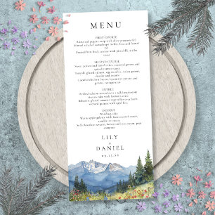 Menu Mariage Fleur sauvage moderne Watercolor Mountain