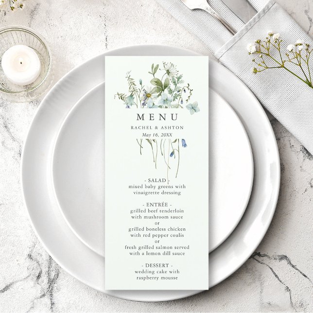 Menu Mariage Fleur sauvage Pale Green Elegant (Créateur téléchargé)