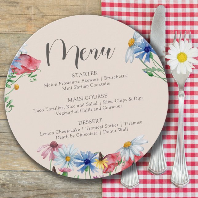 Menu Mariage fleur sauvage Rustic Boho Fleurs sauvages  (Créateur téléchargé)