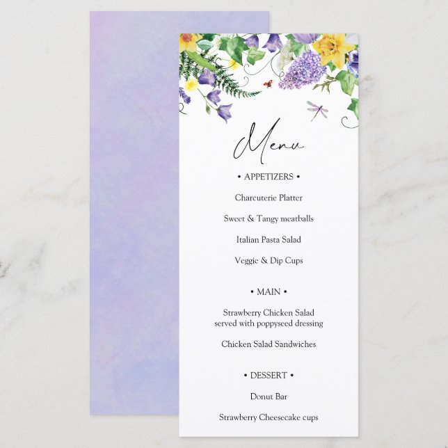 Menu Mariage Fleur sauvage rustique (Devant / Derrière)