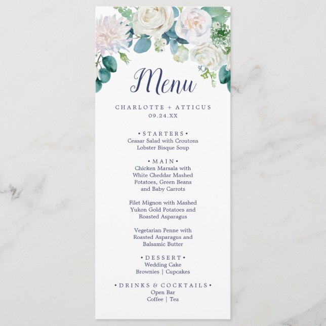 Menu Mariage Fleurs blanches classiques (Devant)