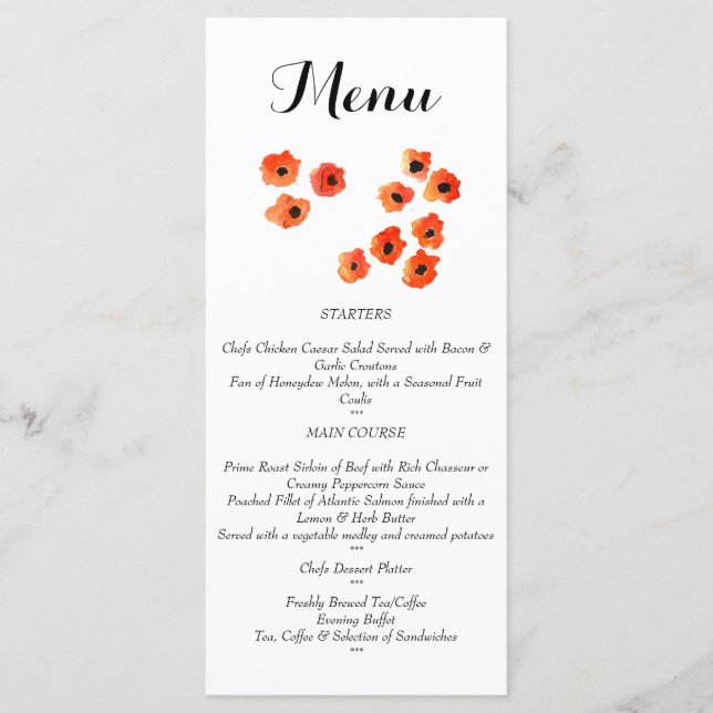Menu Mariage fleurs de pavot à ressort (Devant)