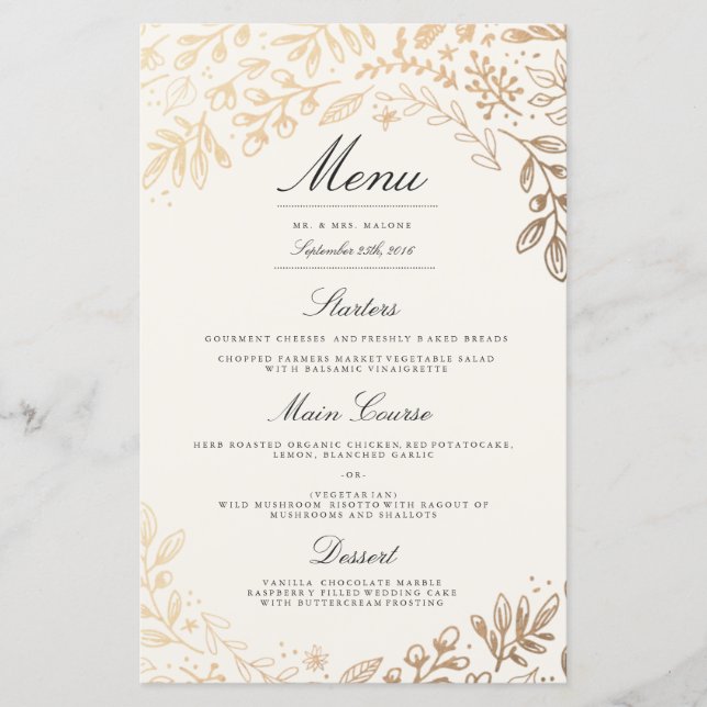 Menu Mariage Fleurs de récolte Dîner (Devant)
