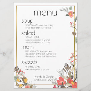 Menu mariage - Fleurs et cadre Or