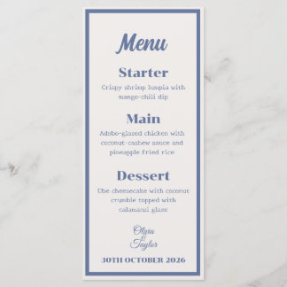 Menu Mariage Floral Aquarelle Bleu Poussiéreux