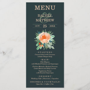 Menu Mariage Floral Aquarelle Turquoise