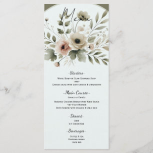 Menu Mariage Floral Aquarelle Vert Olive Kaki