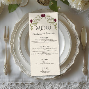Menu Mariage Floral Art Nouveau Rose Bourgogne Vintage