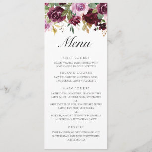 Menu Mariage Floral Automnal à l'Aquarelle de Prune Pou