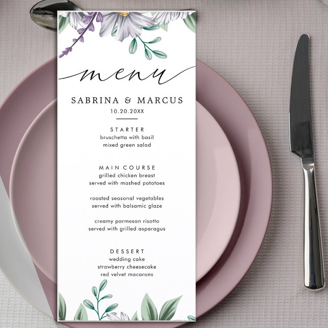 Menu Mariage floral blanc élégant (Créateur téléchargé)