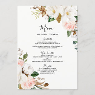 Menu Mariage floral blanc ou dîner de répétition