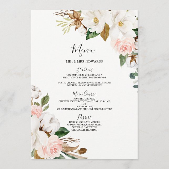 Menu Mariage floral blanc ou dîner de répétition (Devant)