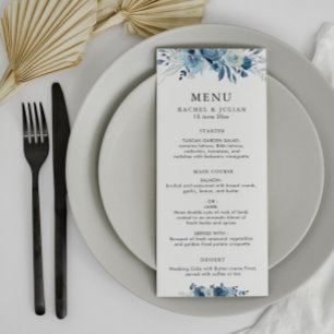 Menu Mariage floral bleu aquarelle