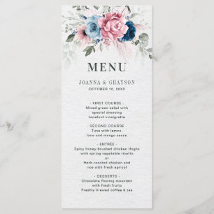 Menu Mariage floral bleu bleu bleu pastel rose
