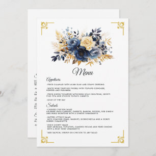 Menu Mariage floral bleu marine et or