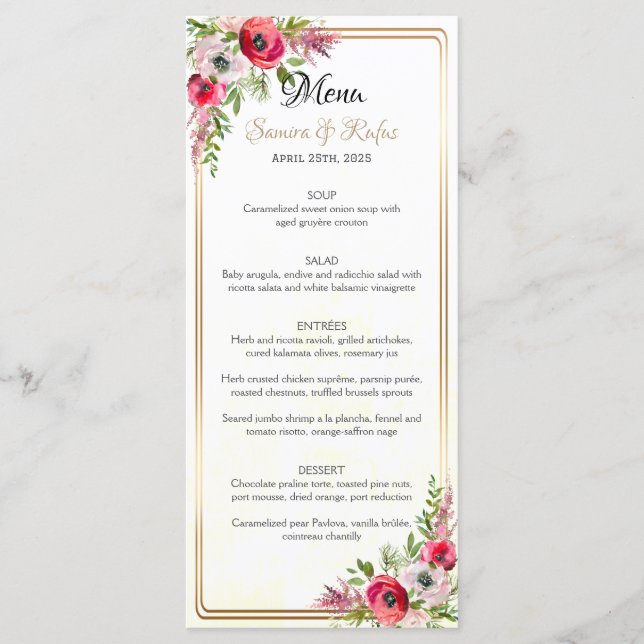 Menu Mariage floral bohème (Devant)