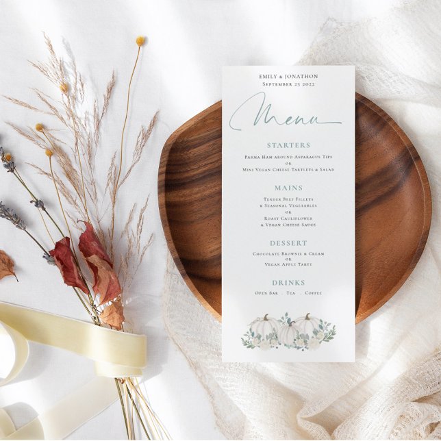 Menu Mariage Floral Citrouille blanc moderne (Créateur téléchargé)