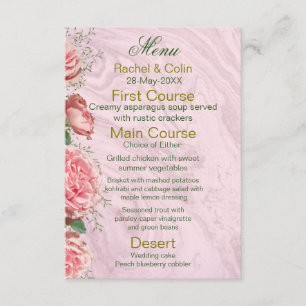 Menu Mariage floral classique Flou vert