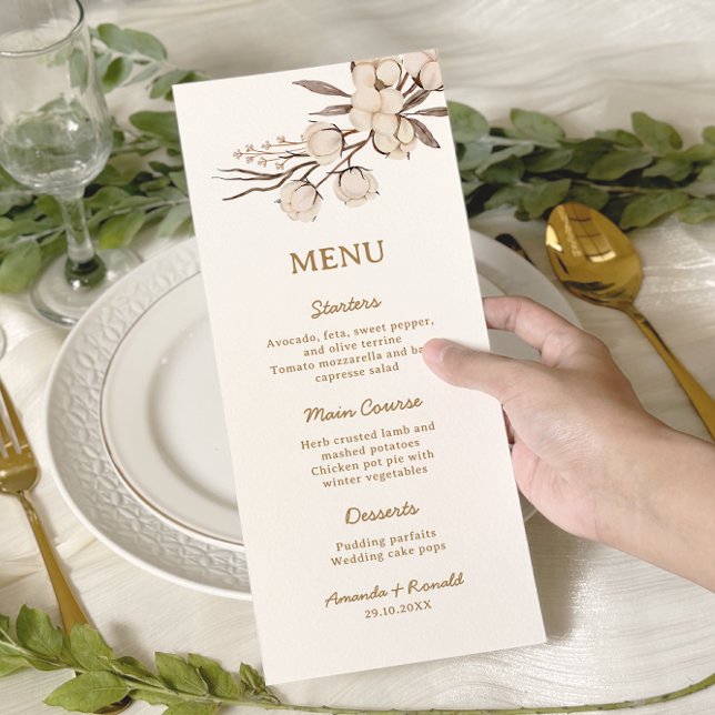 Menu Mariage floral de coton rustique (Créateur téléchargé)