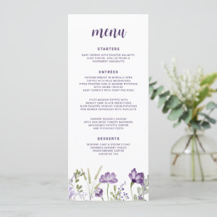 Menu Mariage Floral de Fleurs Sauvages Violettes et Lil