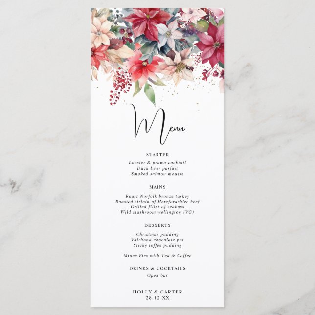 Menu Mariage Floral de Noël d'Hiver Festif (Devant)