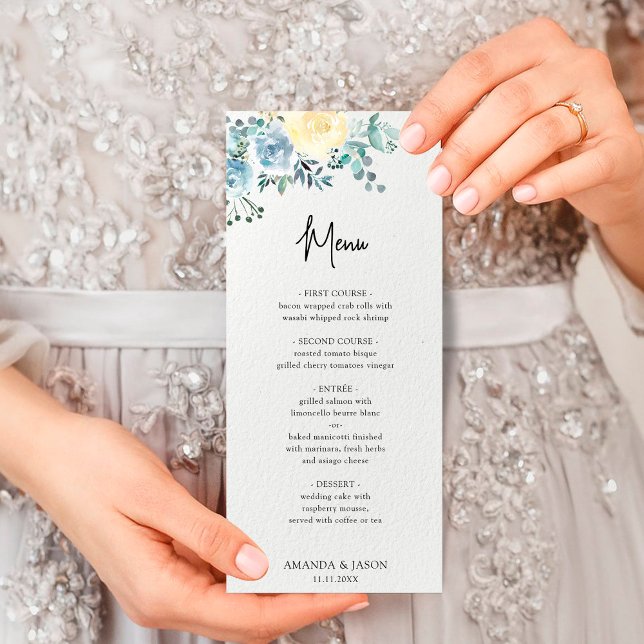 Menu Mariage Floral de verdure ivoire bleu poussiéreux (Créateur téléchargé)