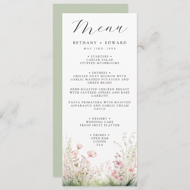 Menu Mariage floral délicieux (Devant / Derrière)