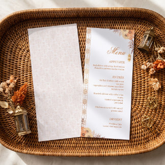 Menu Mariage Floral Élégant Lanterne Arabe