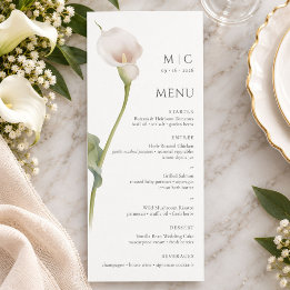 Menu Mariage Floral Élégant Lys Calla Blanc