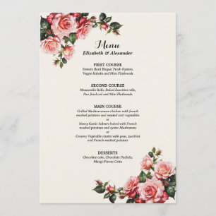 Menu Mariage floral élégant roses roses rouges