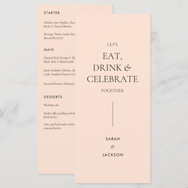 Menu Mariage floral en Pêche (Devant / Derrière)