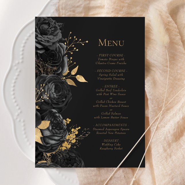 Menu Mariage floral foncé noir romantique (Créateur téléchargé)