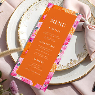 Menu Mariage Floral Frais Rose et Orange Clair