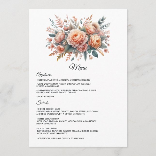 Menu Mariage Floral Fuzz pêche (Devant)