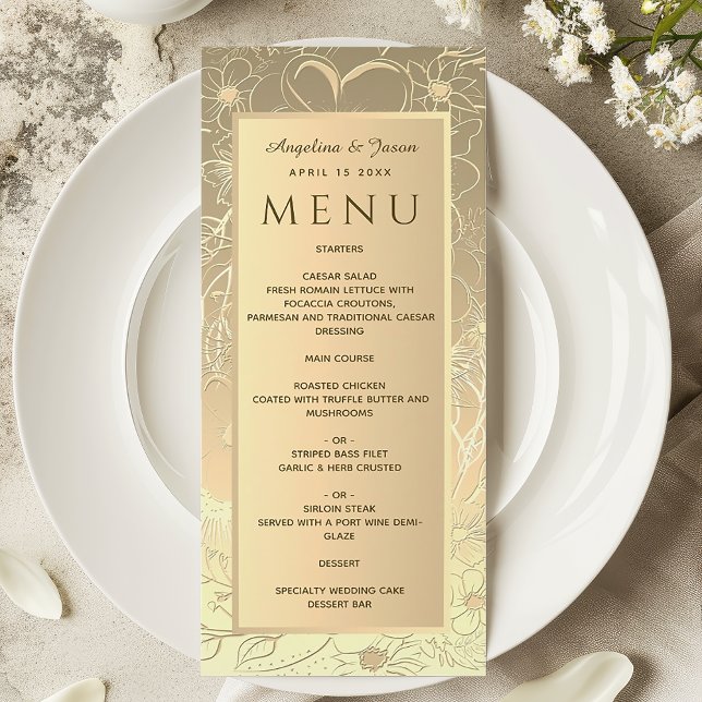 Menu Mariage Floral Gold Foil de luxe (Créateur téléchargé)