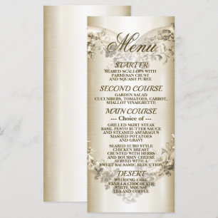 Menu Mariage Floral Golden Ornate Heart Frame Party
